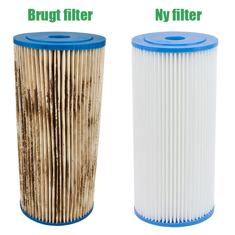 Brukt filter som er skittent etter rensevann og nytt filter som er helt hvitt og rent.